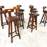 Set of 8 vintage brutalist bar stools, 1960s