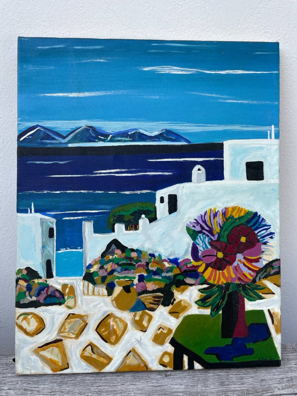 Huile sur toile paysage grecque