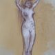Signed sanguine pastel painting of a female portrait "the hairstyle"