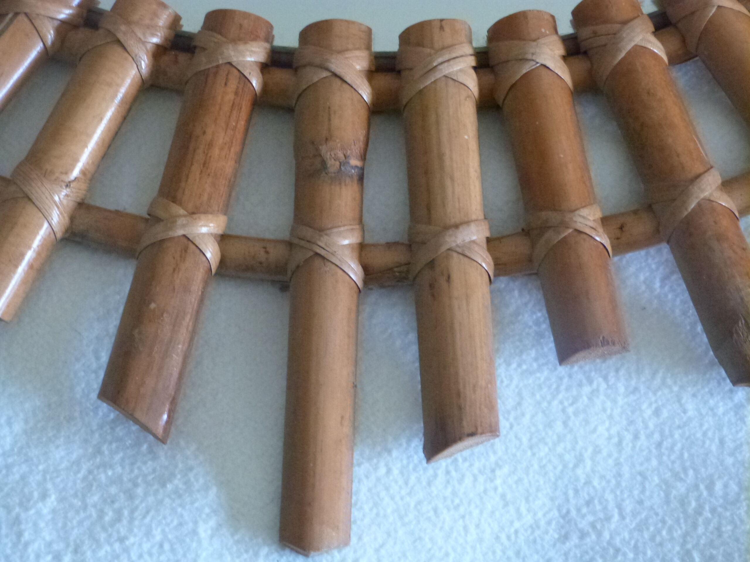 Large oval wall mirror bamboo rattan wicker vintage 56x68cm