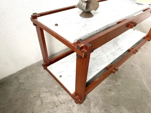 Italian modernist shelf in teak and Carrara marble, 1950s