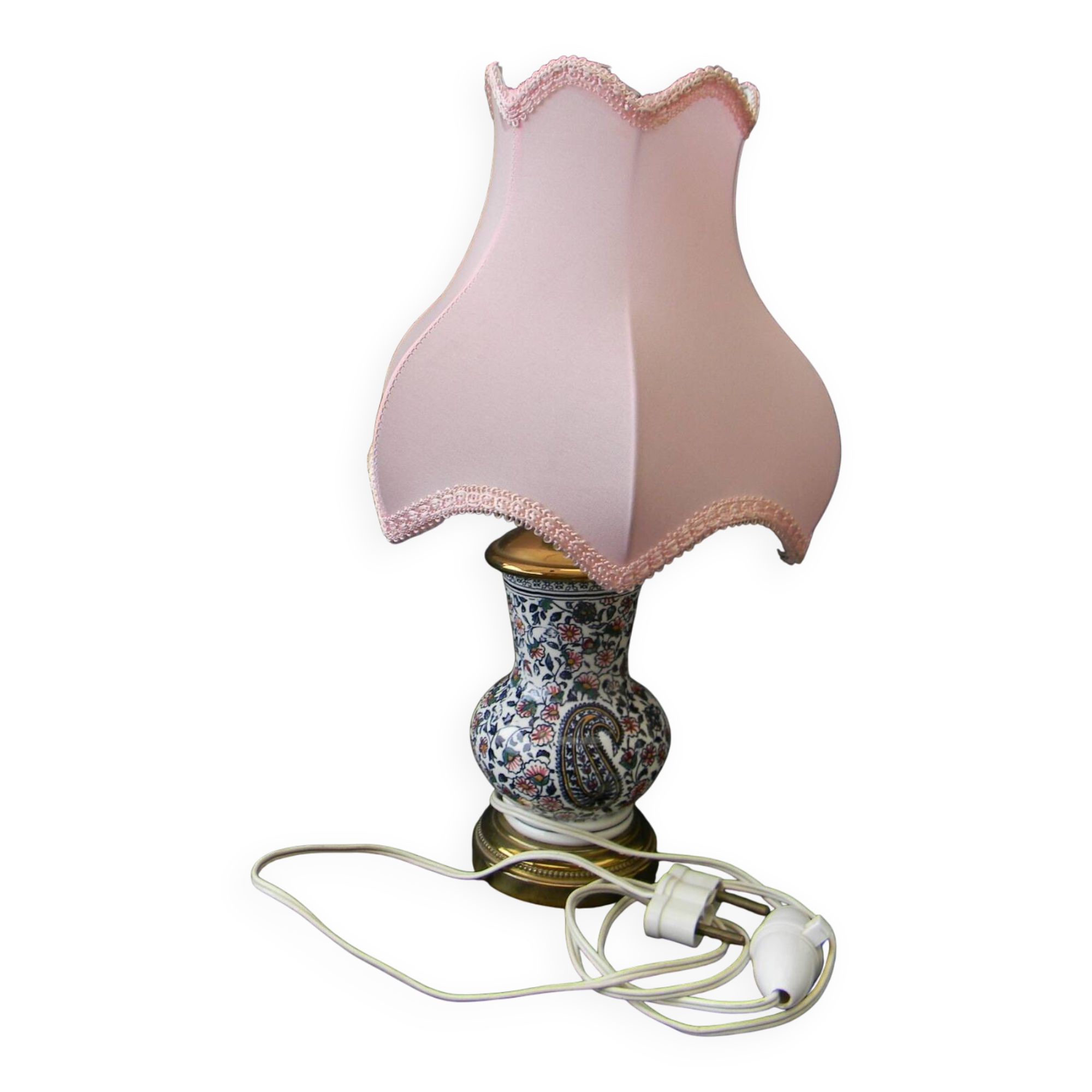 Small earthenware lamp from Gien. Cashmere decoration.