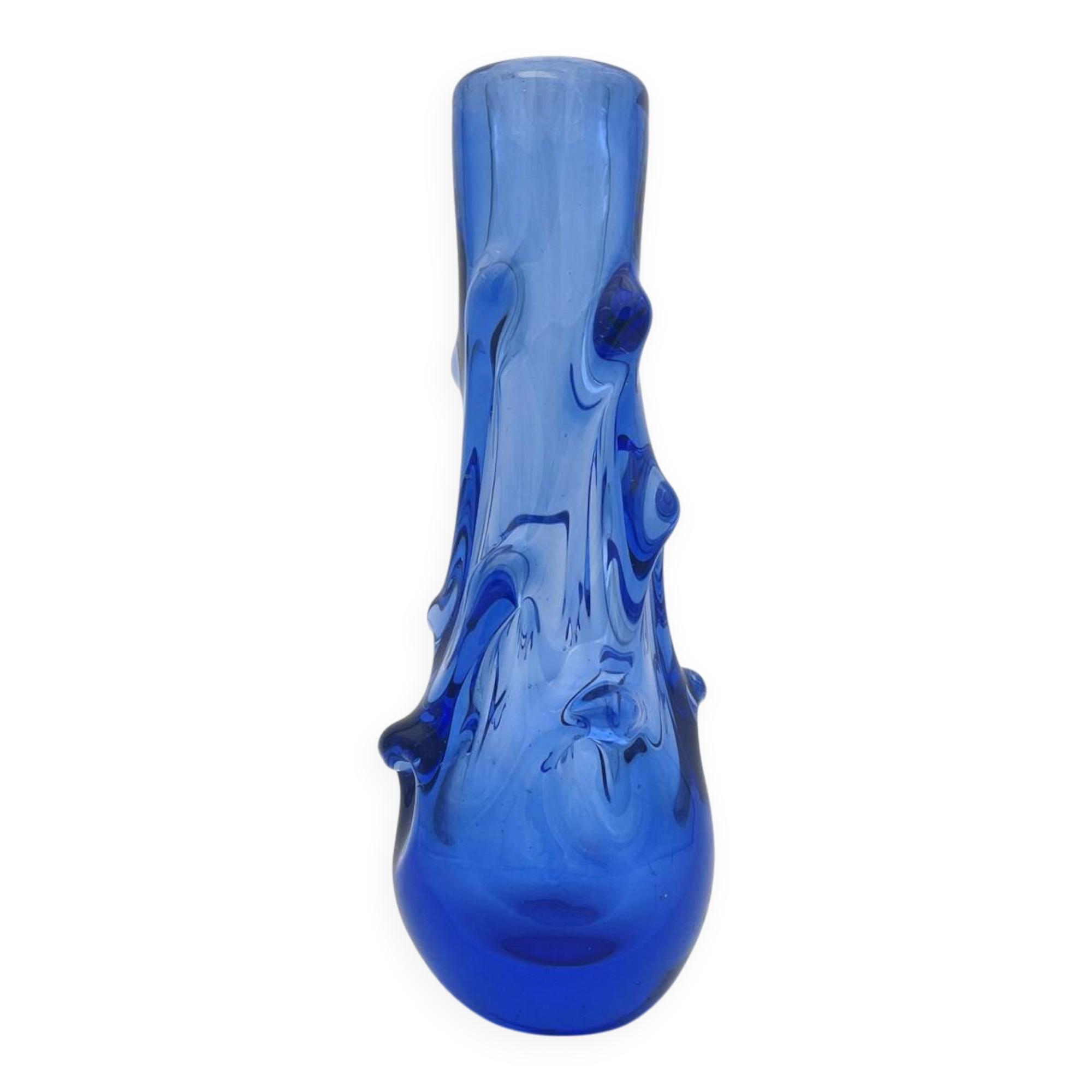 Vase Jan Beránek Chribska Art Glass Blue 27cm 1.68kg Mid-Century