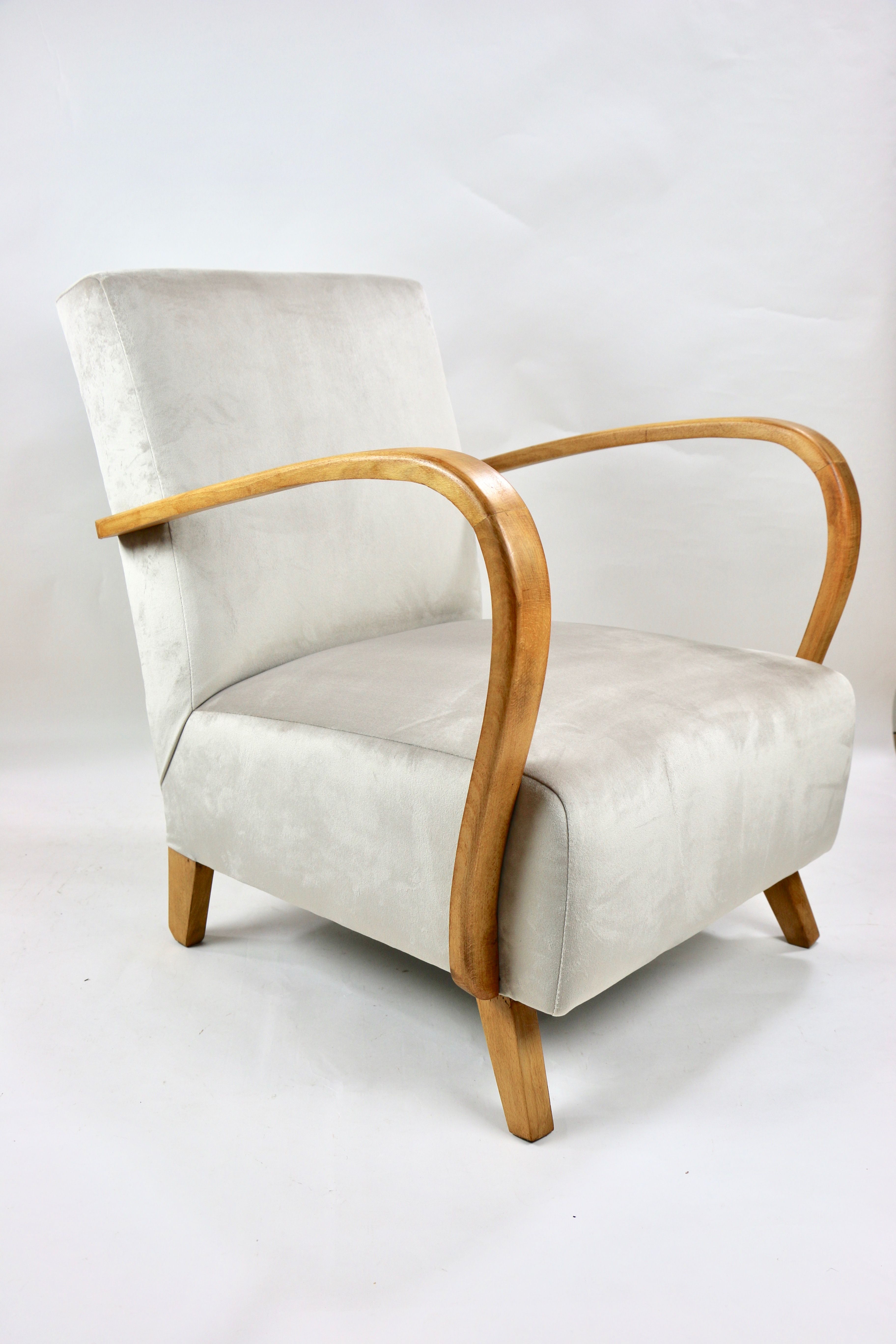 Fauteuil en velours beige allemand Art Déco, années 1960