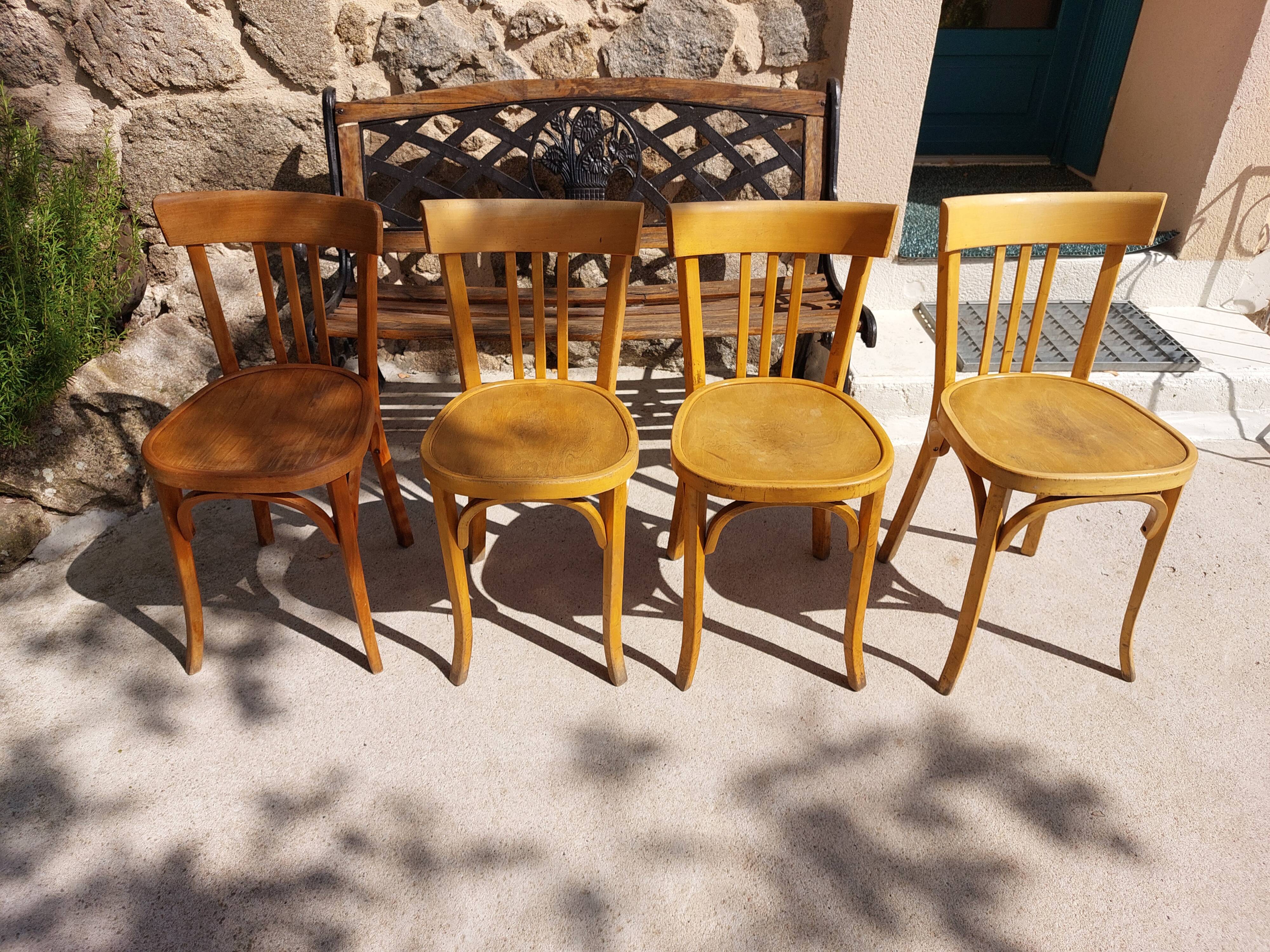 4 Baumann bistro chairs, different shades, vintage