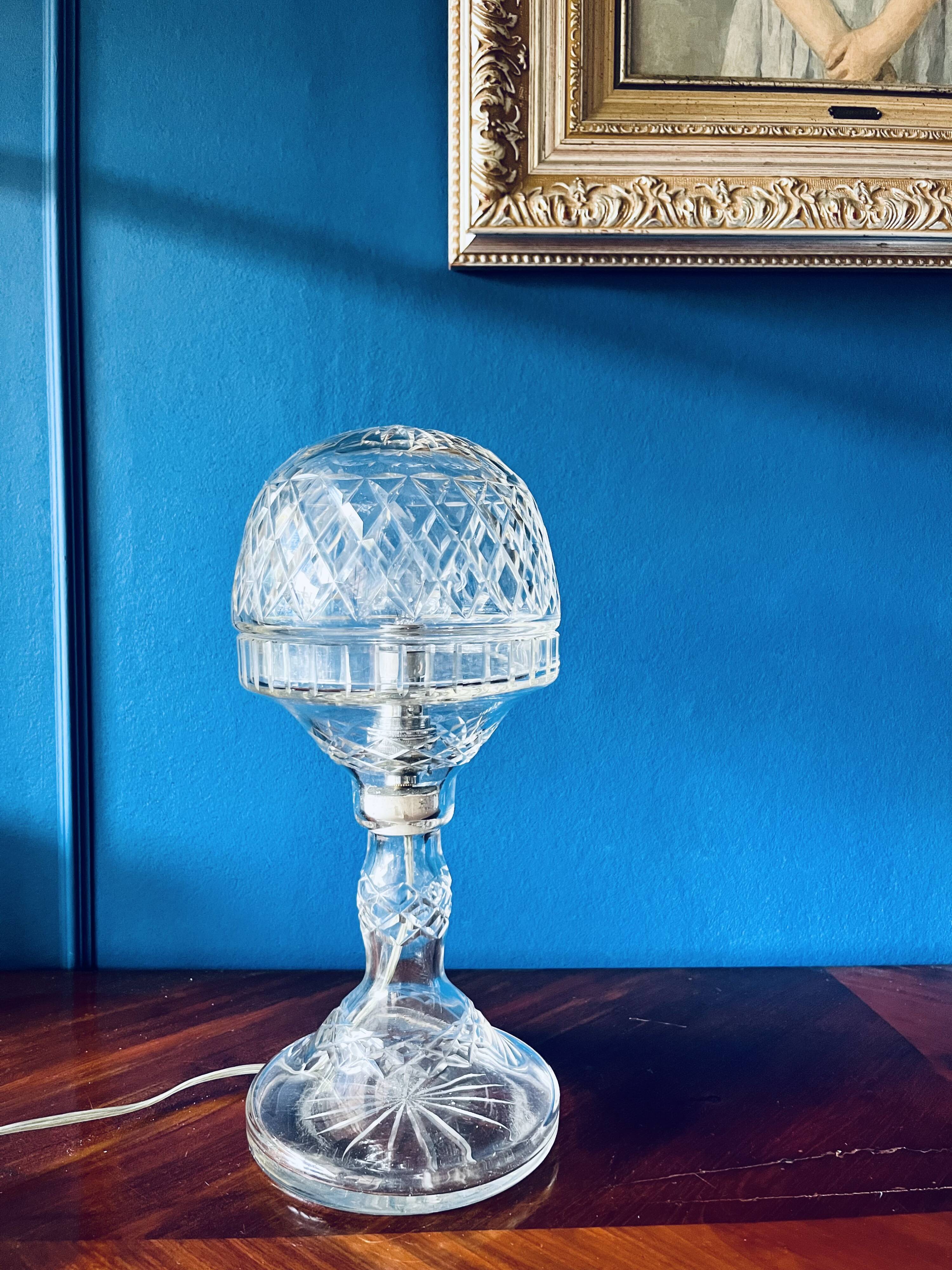 Antique art deco crystal boudoir lamp