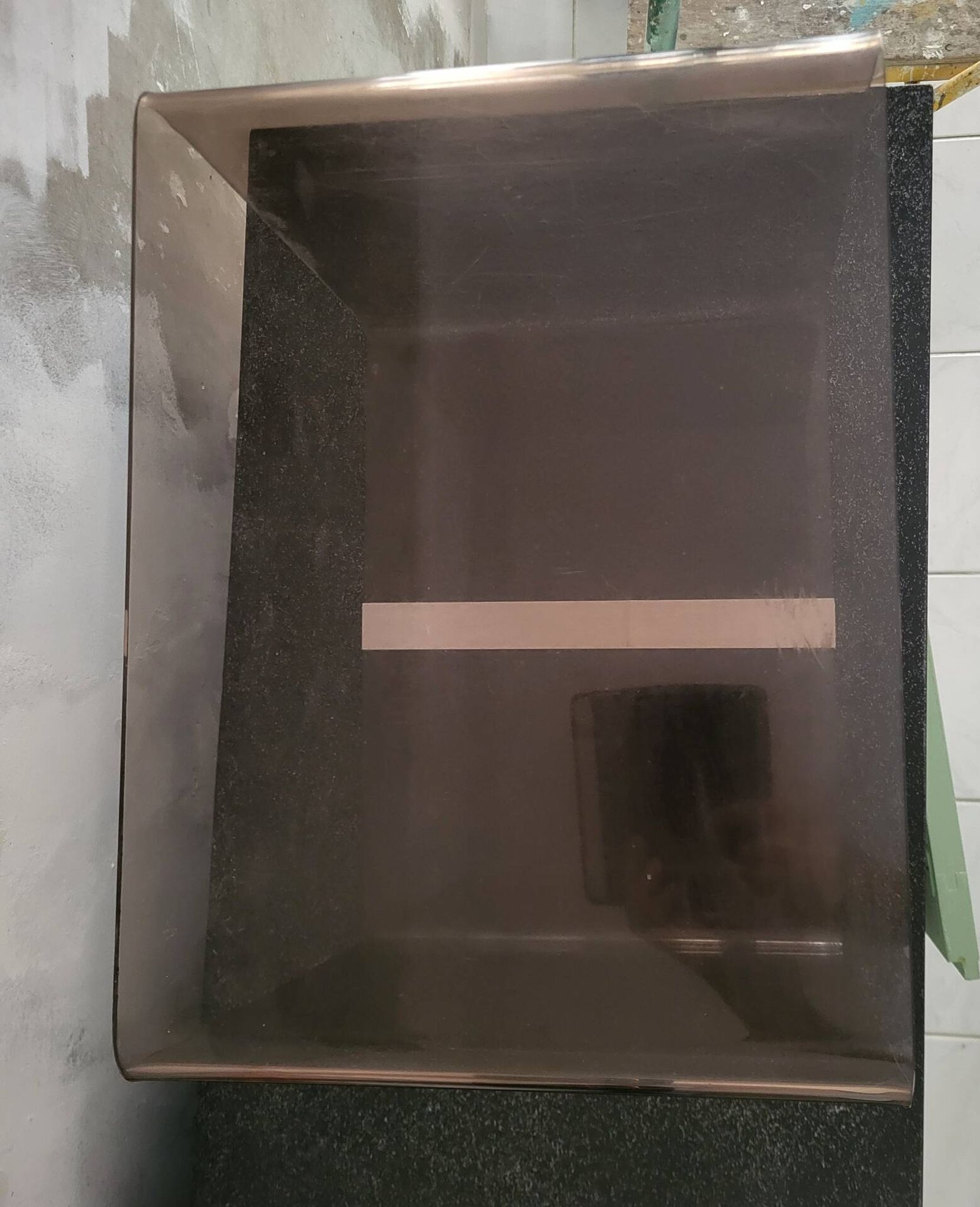 Rectangular piece of furniture or smoked plexiglass coffee table by Michel Dumas.