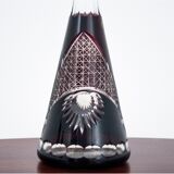 Crystal decanter in maroon color with glasses, Poland, 1960s
