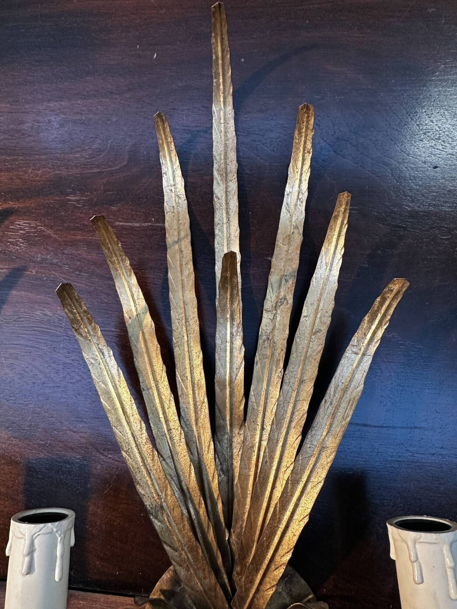 Pair of gold metal foliage spray sconces in the Bagues style - Vintage 70's
