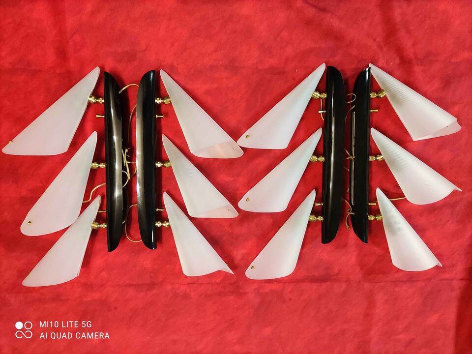 2 vintage plexiglass cornet wall lights 1970