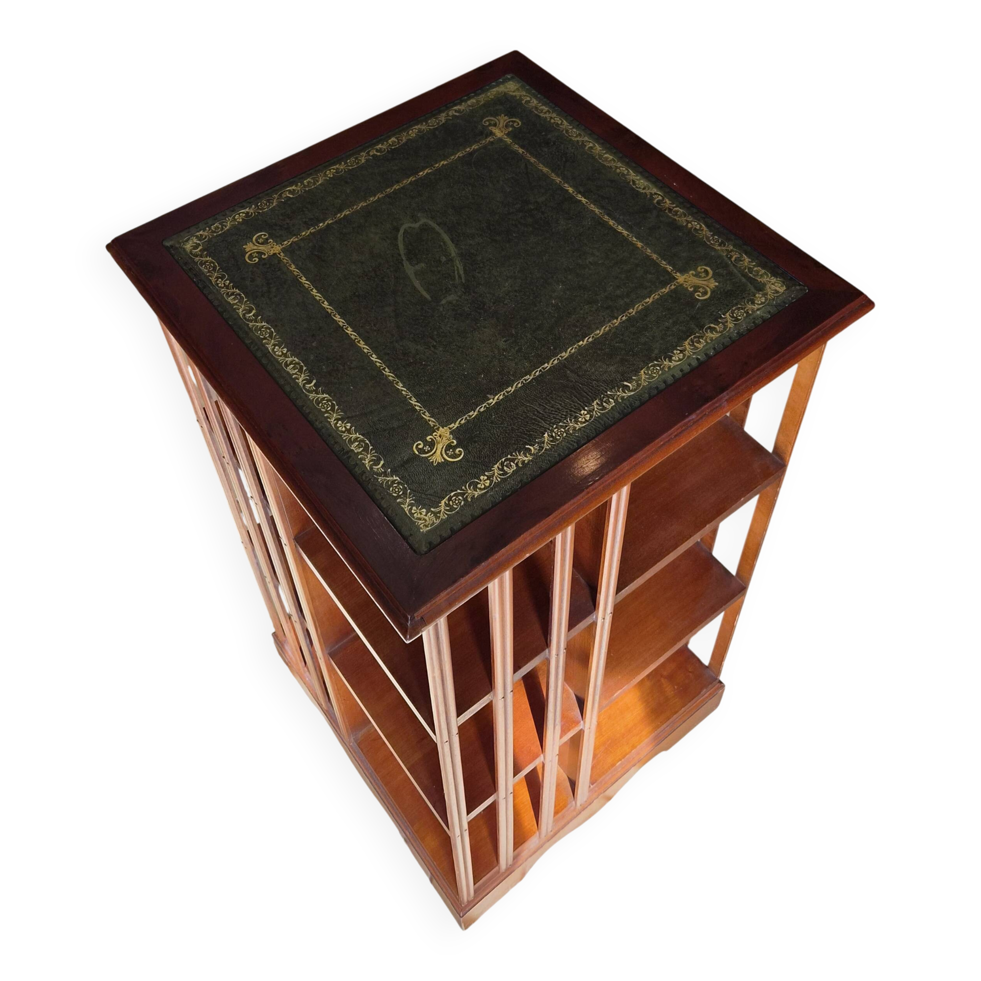 English-style revolving library - Green leather gilded shelf