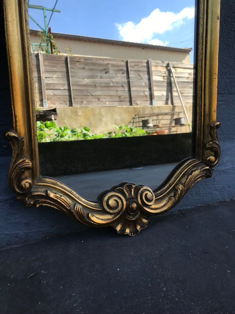 Rock mirror wood and gilded stucco circa 1950 33x78cm