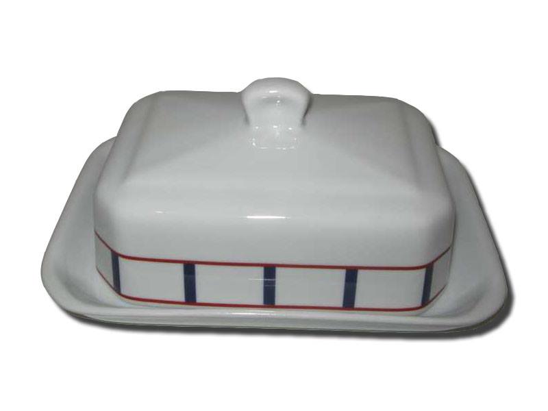 Beurrier basque porcelaine bleu et rouge