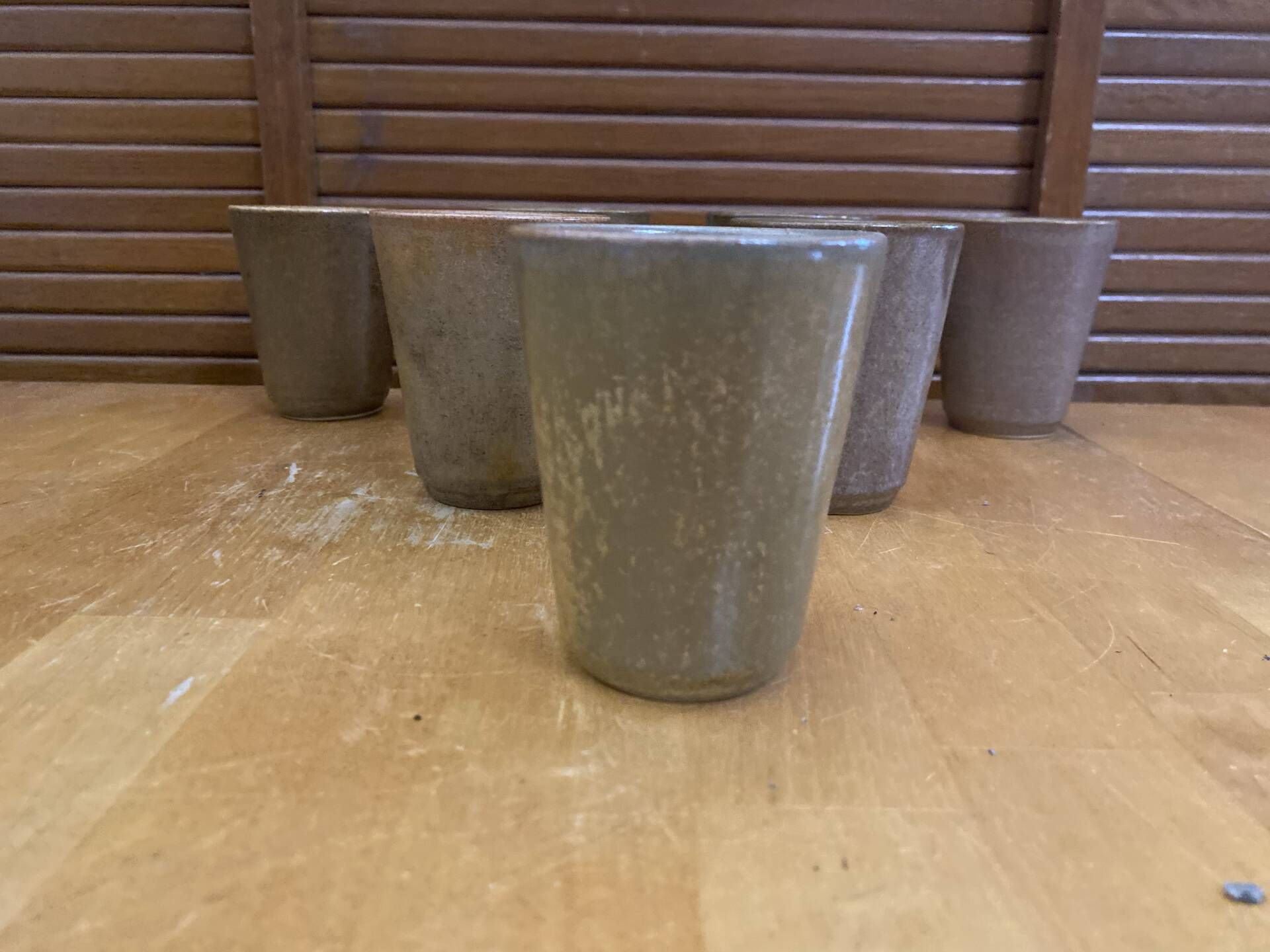 Set of 7 Cups Mugs DIGOIN Beige Stoneware Made In France Vintage #E