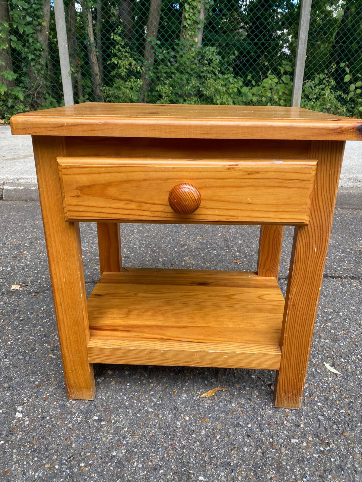Solid pine bedside table with drawer 1990