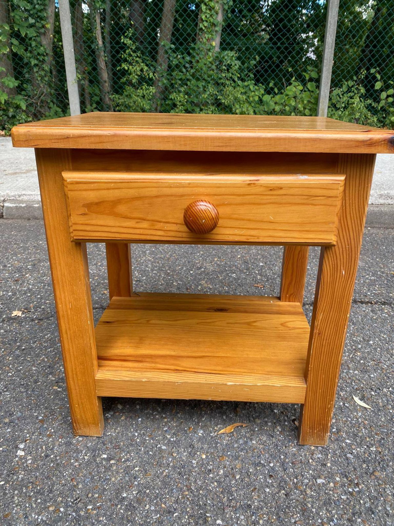 Solid pine bedside table with drawer 1990