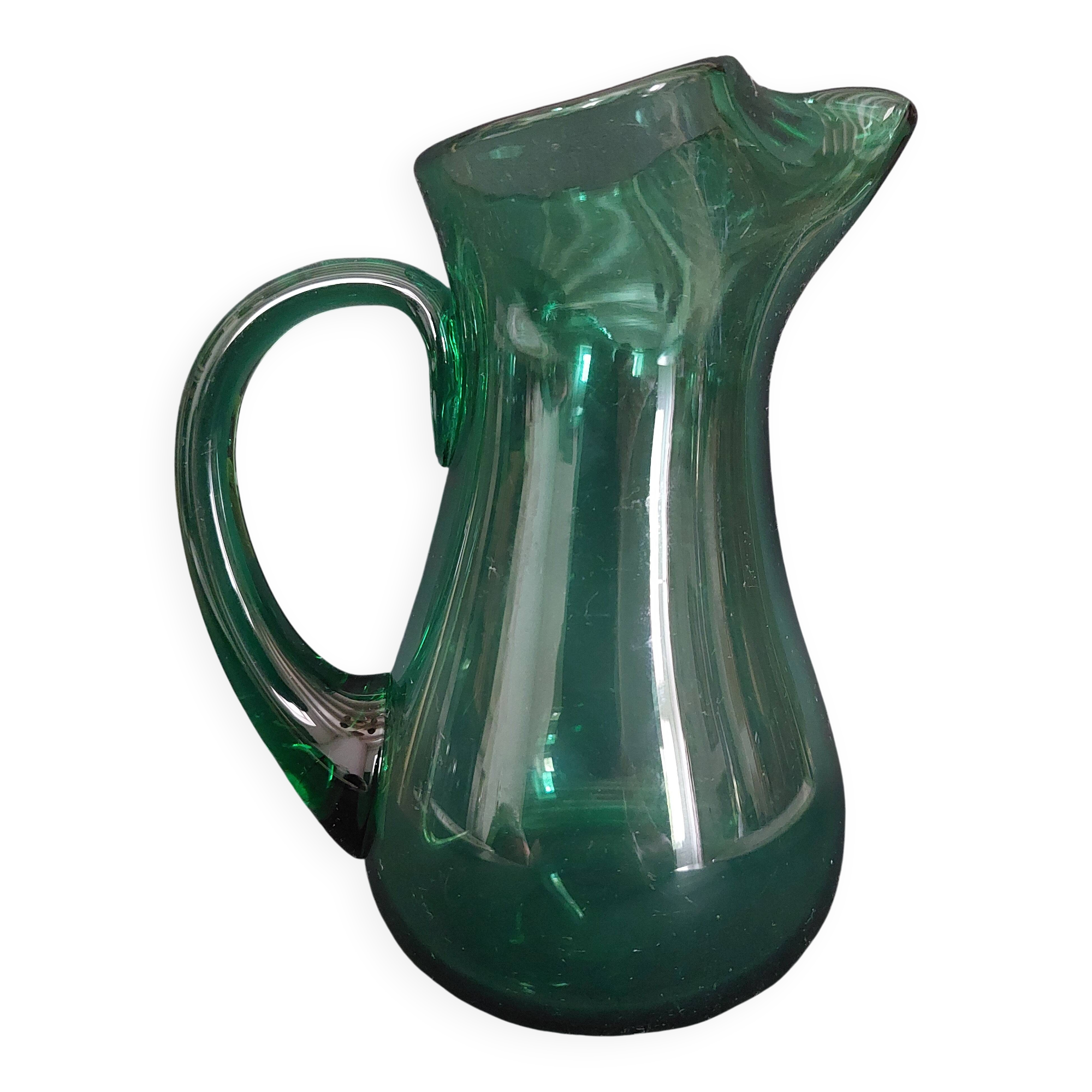 Pichet en verre vert XXème