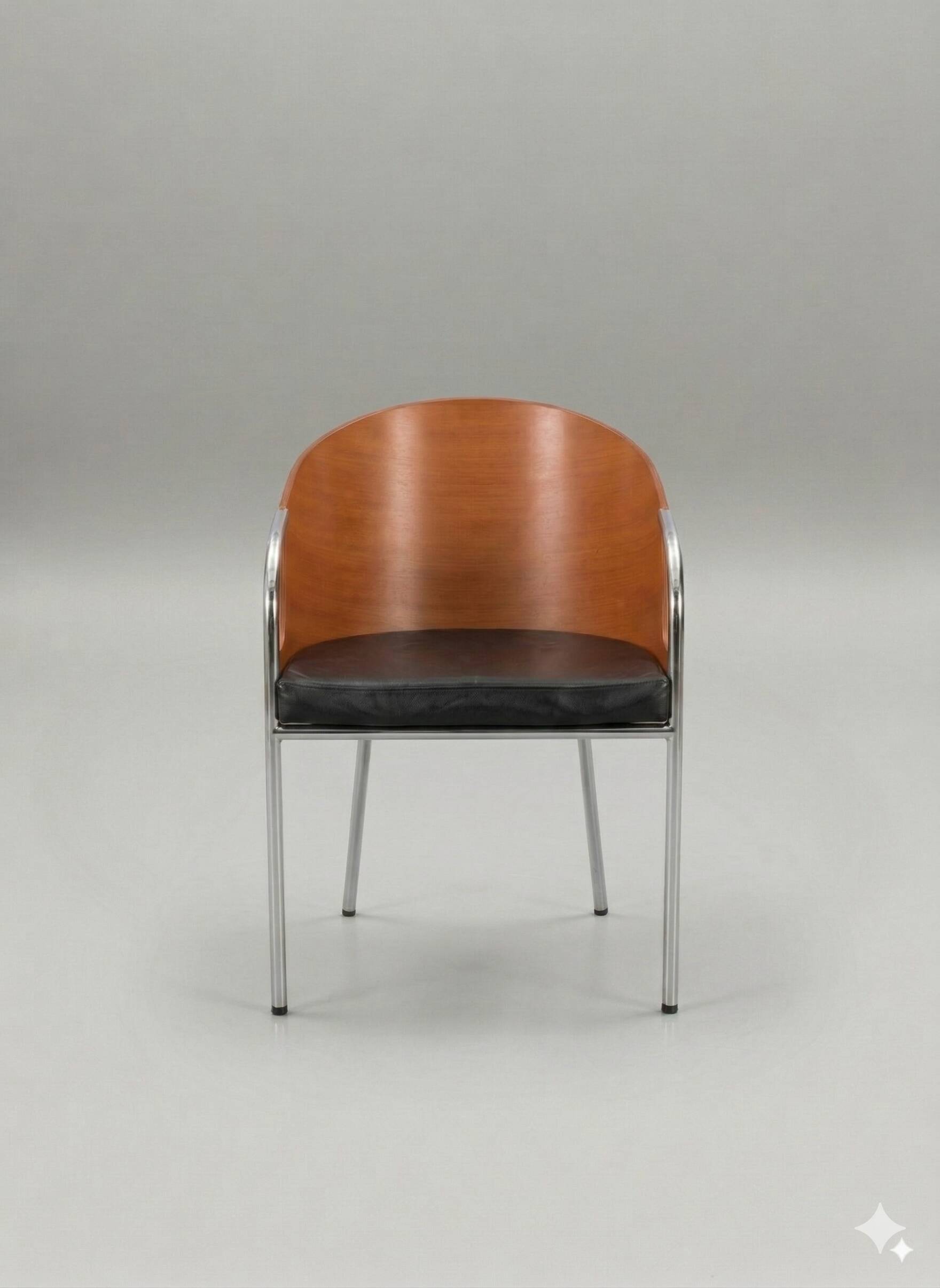 Calligaris armchair – curved wood & chrome, Italian design (x3 available)