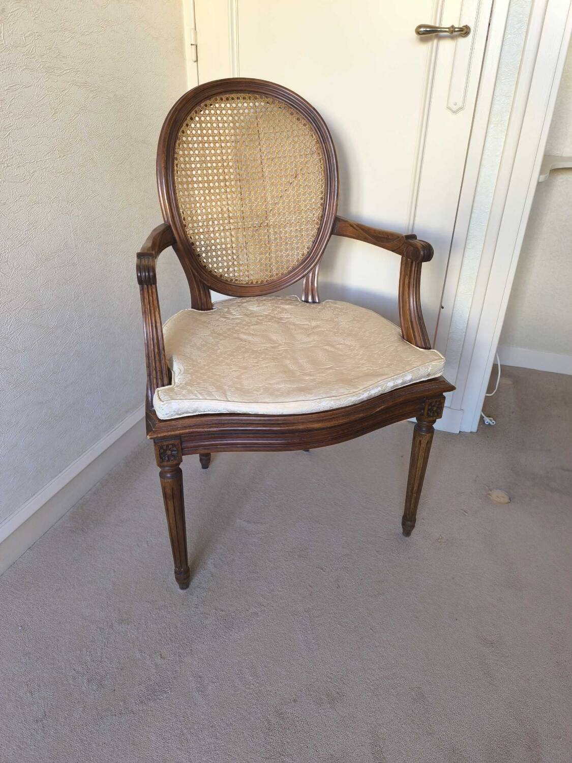 Louis 16 caned medallion armchair with footrest