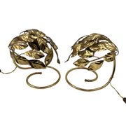 Hollywood regency set of 2 brass leaves table lamps, Bottega Gadda Italy, 1970s