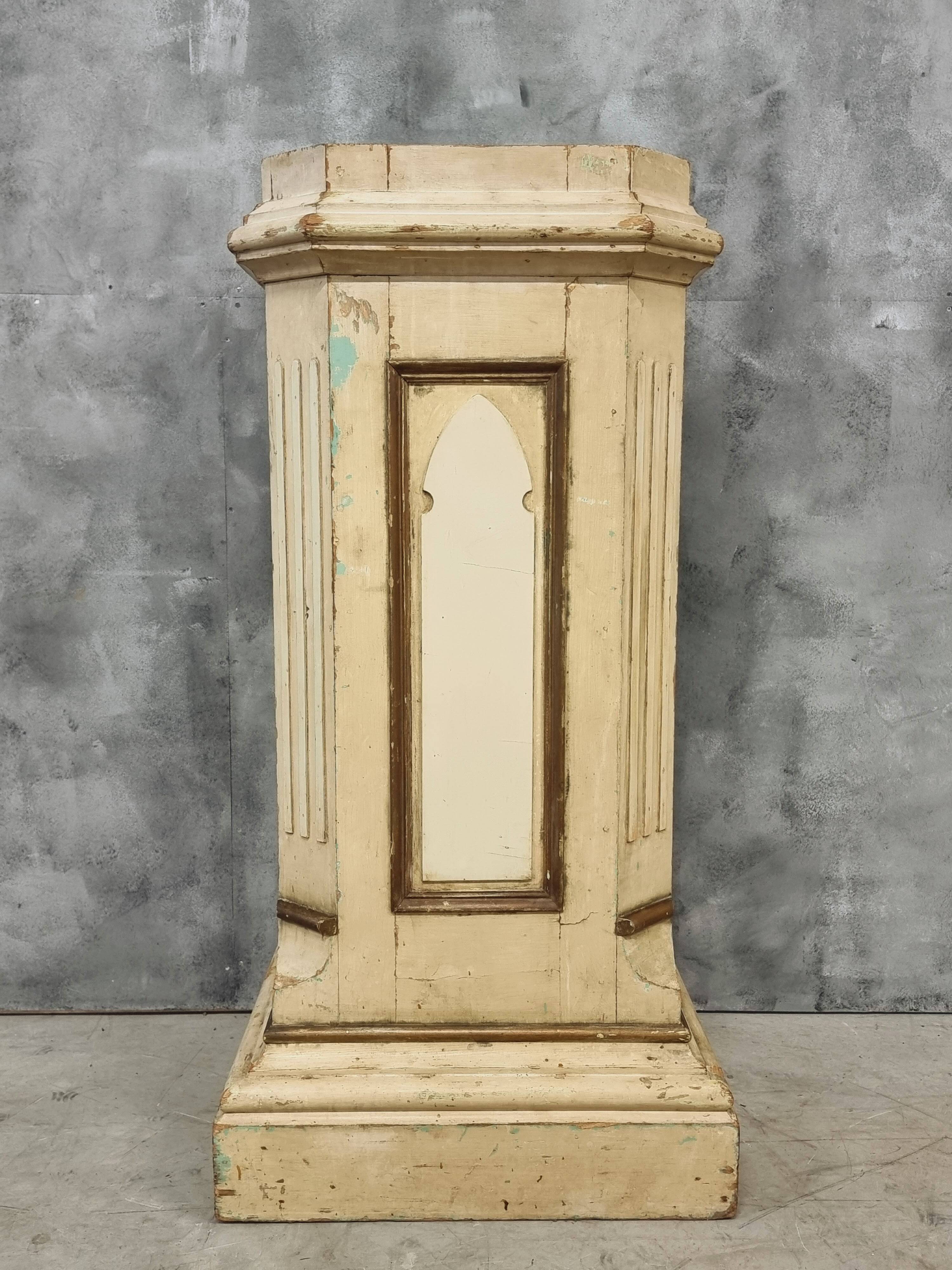 Antique church column on wooden base 135 cm high