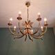 Brass chandelier, pineapple leaf decoration, Boulanger, 1970