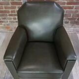 Art Deco club armchair in skai and wood