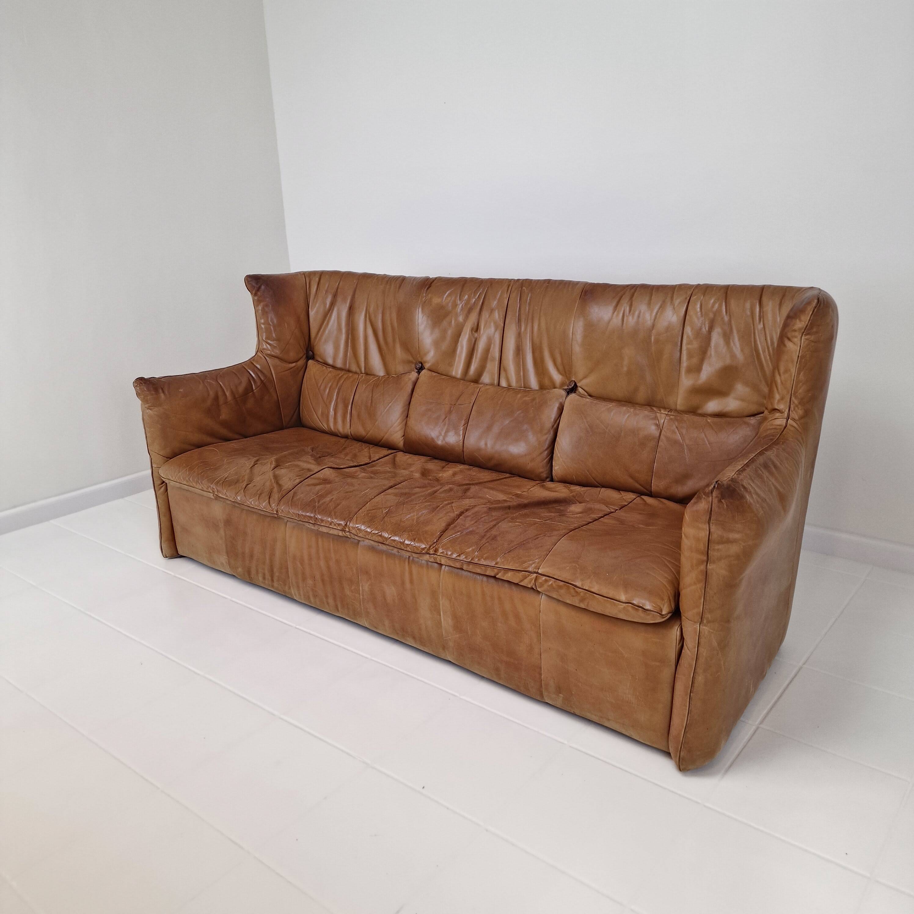 High Back Sofa By Gerard van den Berg for Montis in Cognac Leather, 1980's
