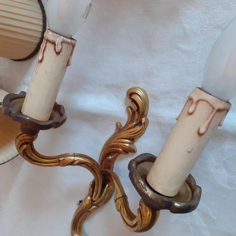 Pair of two-armed wall lights in gilded bronze, Louis XV style, by Lucien Gau.