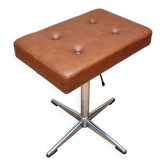 Vintage adjustable stool in brown leatherette with chrome legs, 1970s