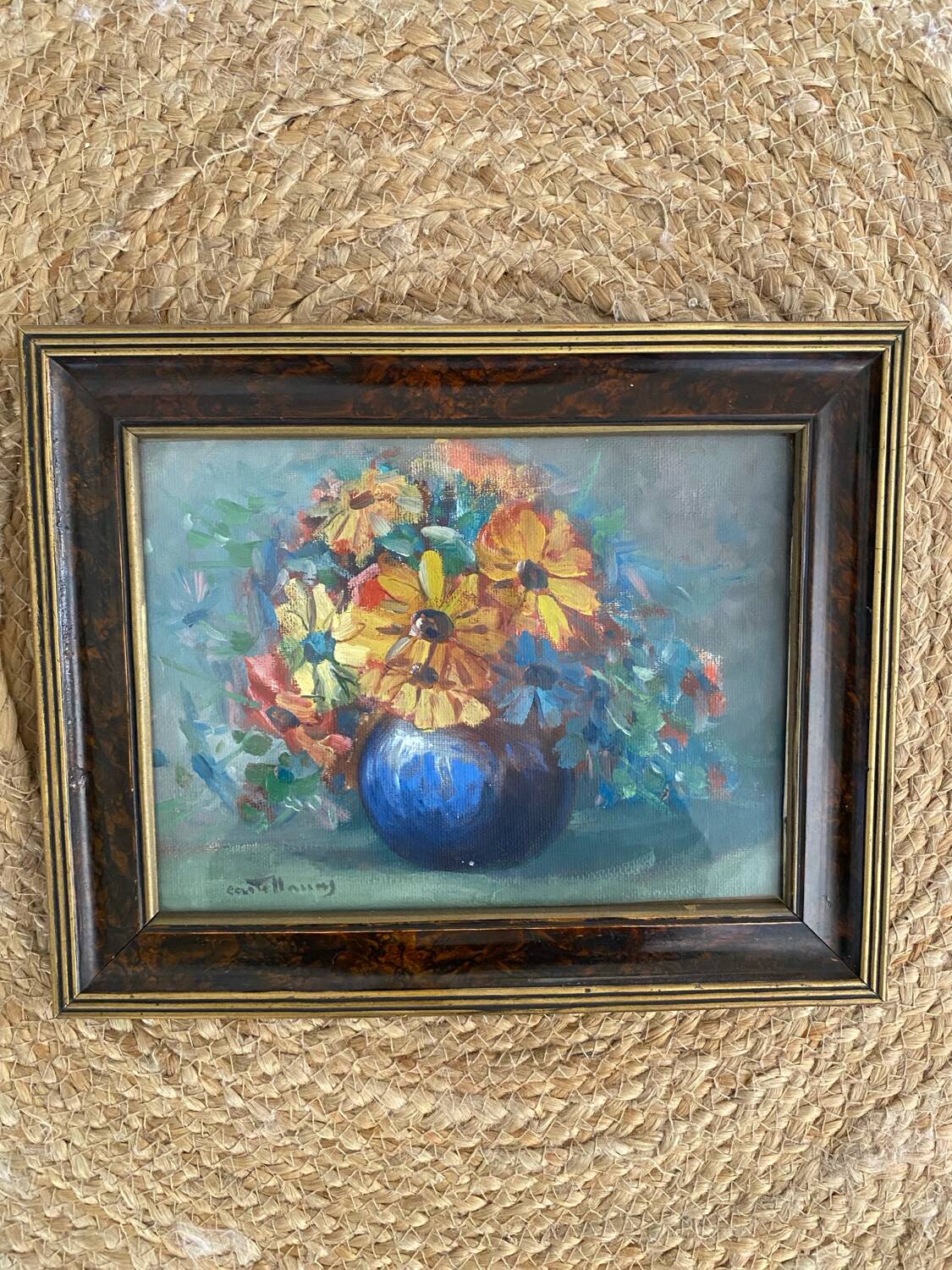 Painting on canvas, bouquet of flowers in a vase.