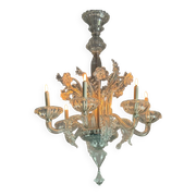 Venetian chandelier in colorless Murano glass, 6 light arms, circa 1940