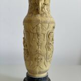 Carved Chinese Composite Urn Vase ~ Traditional Scenes of Chinese Soldiers and Villagers.