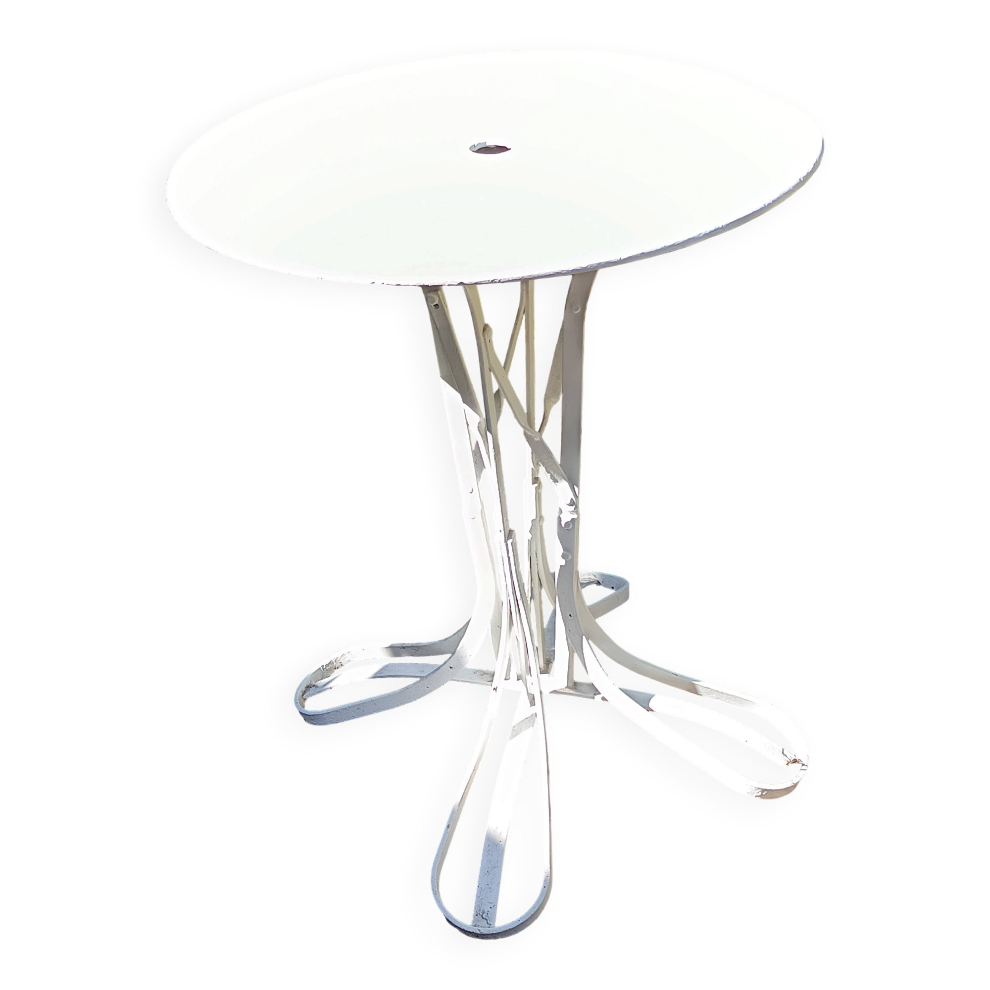 Eiffel garden table from the 19th century in wrought iron – round white top Ø 60 cm