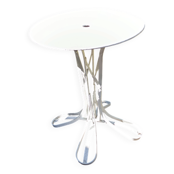 Table de jardin Eiffel XIXe en fer forgé – plateau rond blanc Ø 60 cm