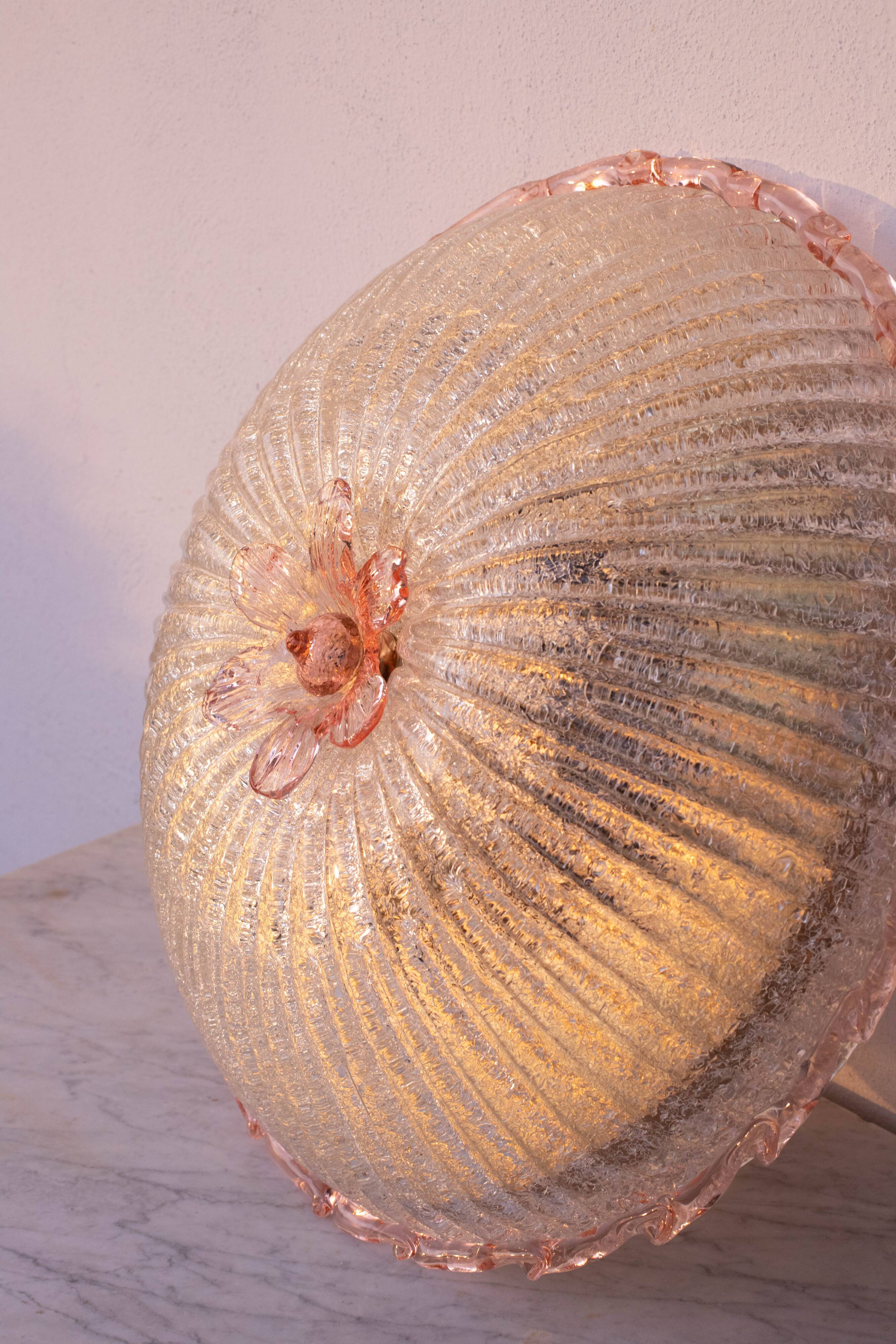 Set of 2 Large Size iItalian Pink and Murano Glass Ceiling Flower