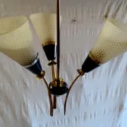 Brass and glass chandelier with 3 lights - 1950s