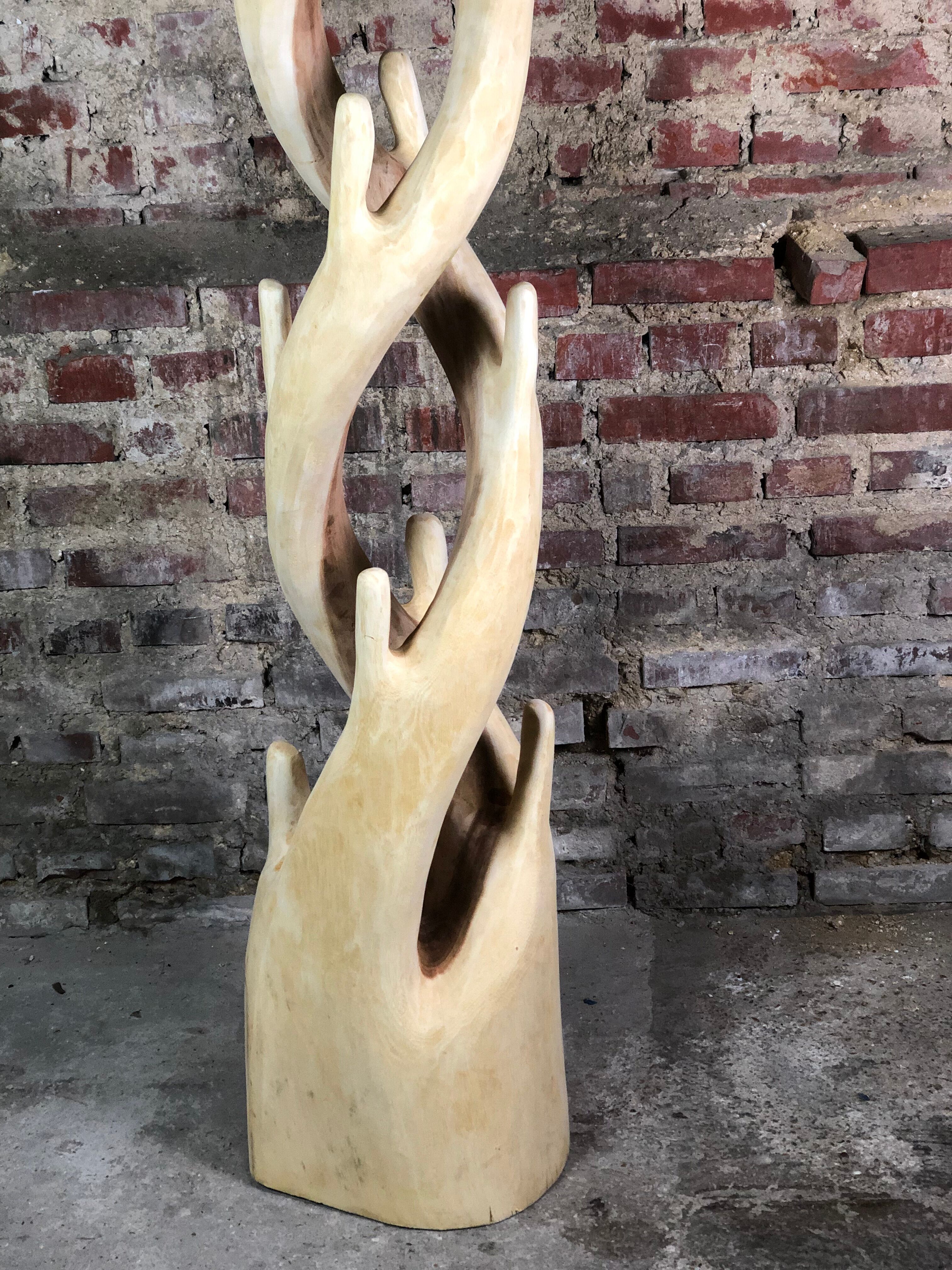 Brutalist coat rack carved in Suar WOOD HT 193 cm