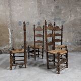 Set of 4 wooden and straw chairs