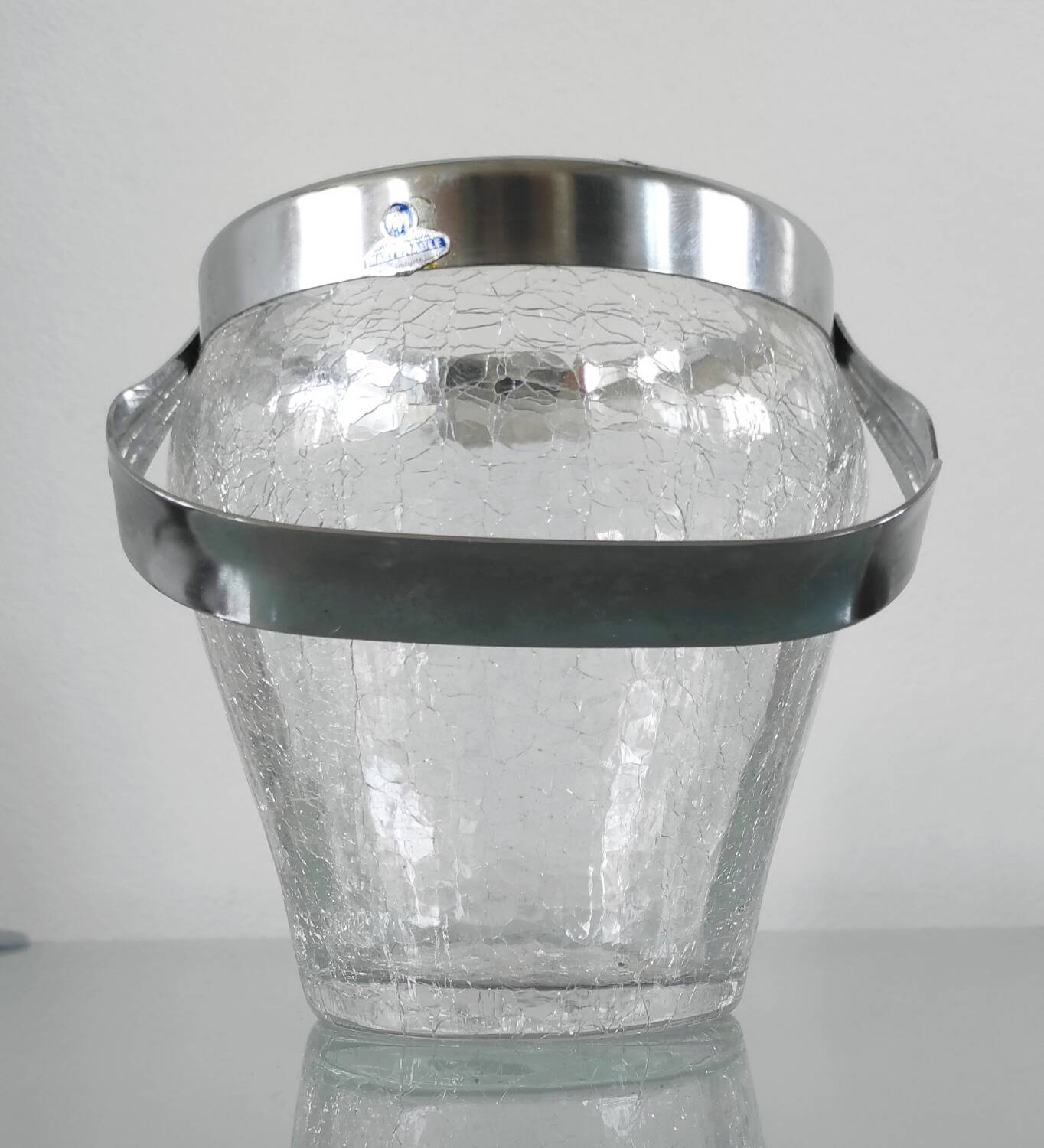 Vintage glass and stainless steel ice bucket - Demeyere (1960s)
