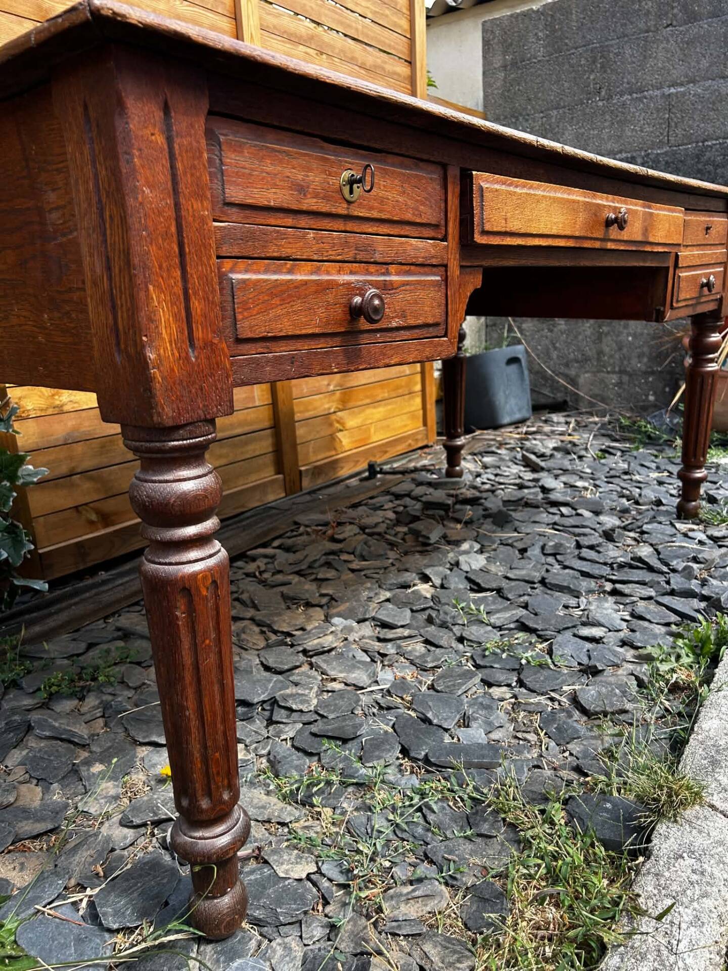Antique oak desk - leather top