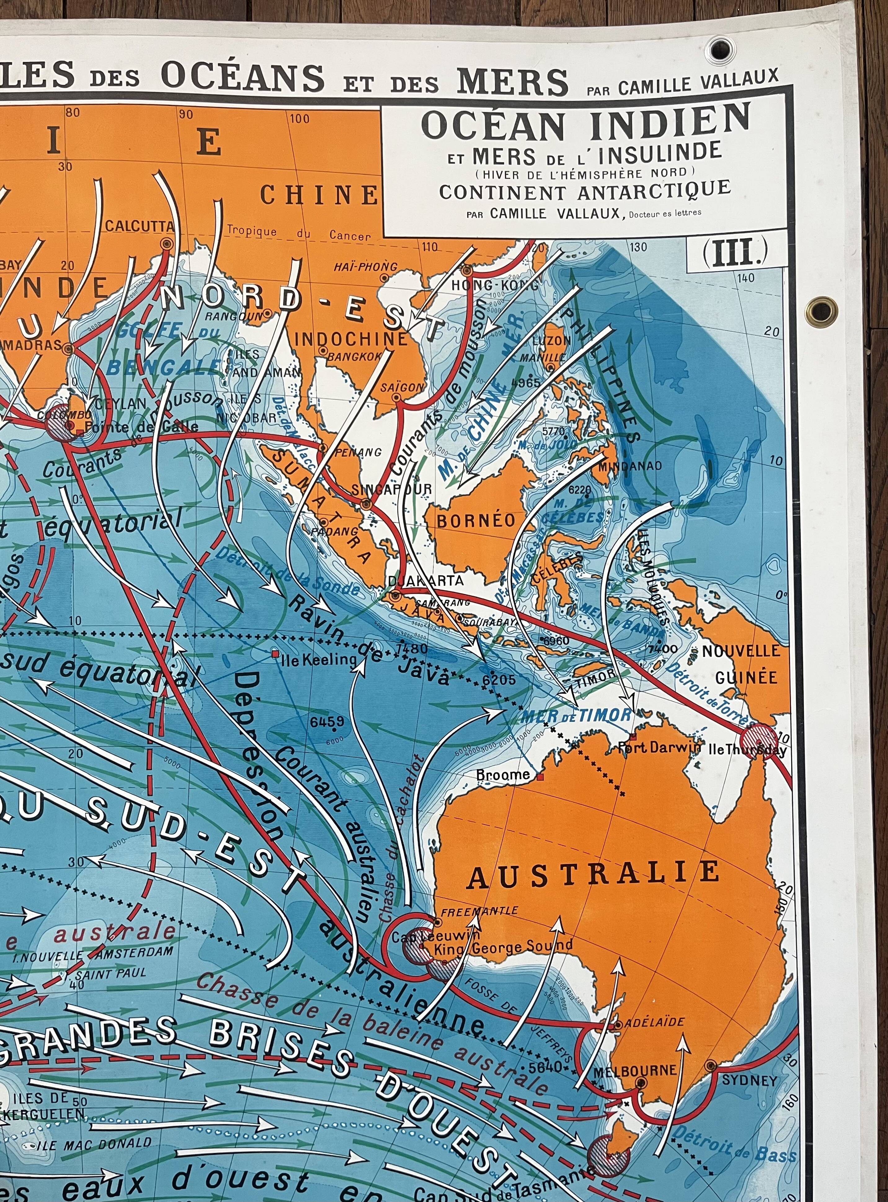 Old school map Hatier 27, 1940 - Indian Ocean, Antarctica