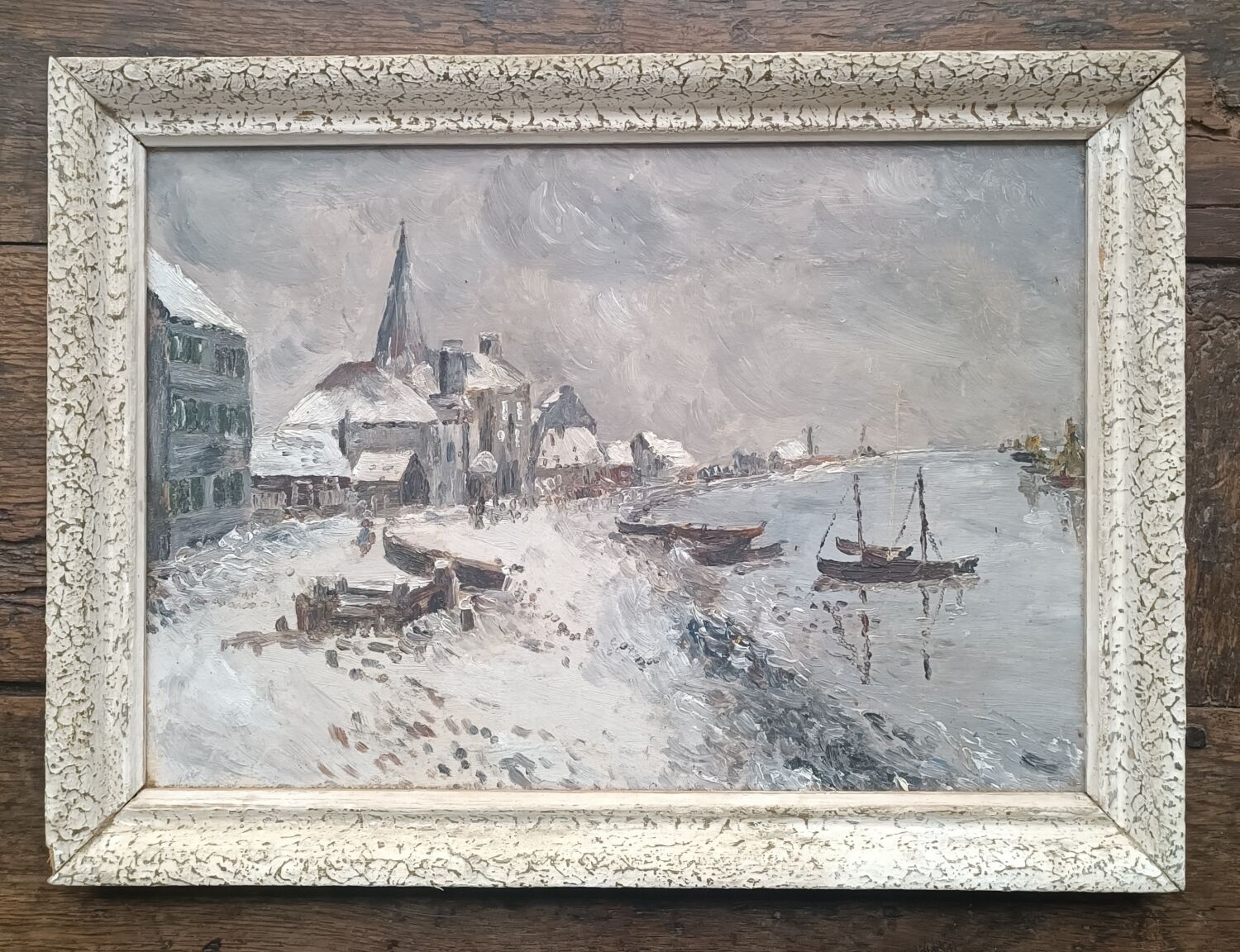 Winter landscape painting from the 1940s-1950s