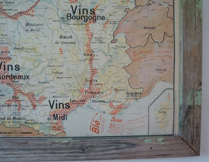 School agriculture map and wines of France-framed