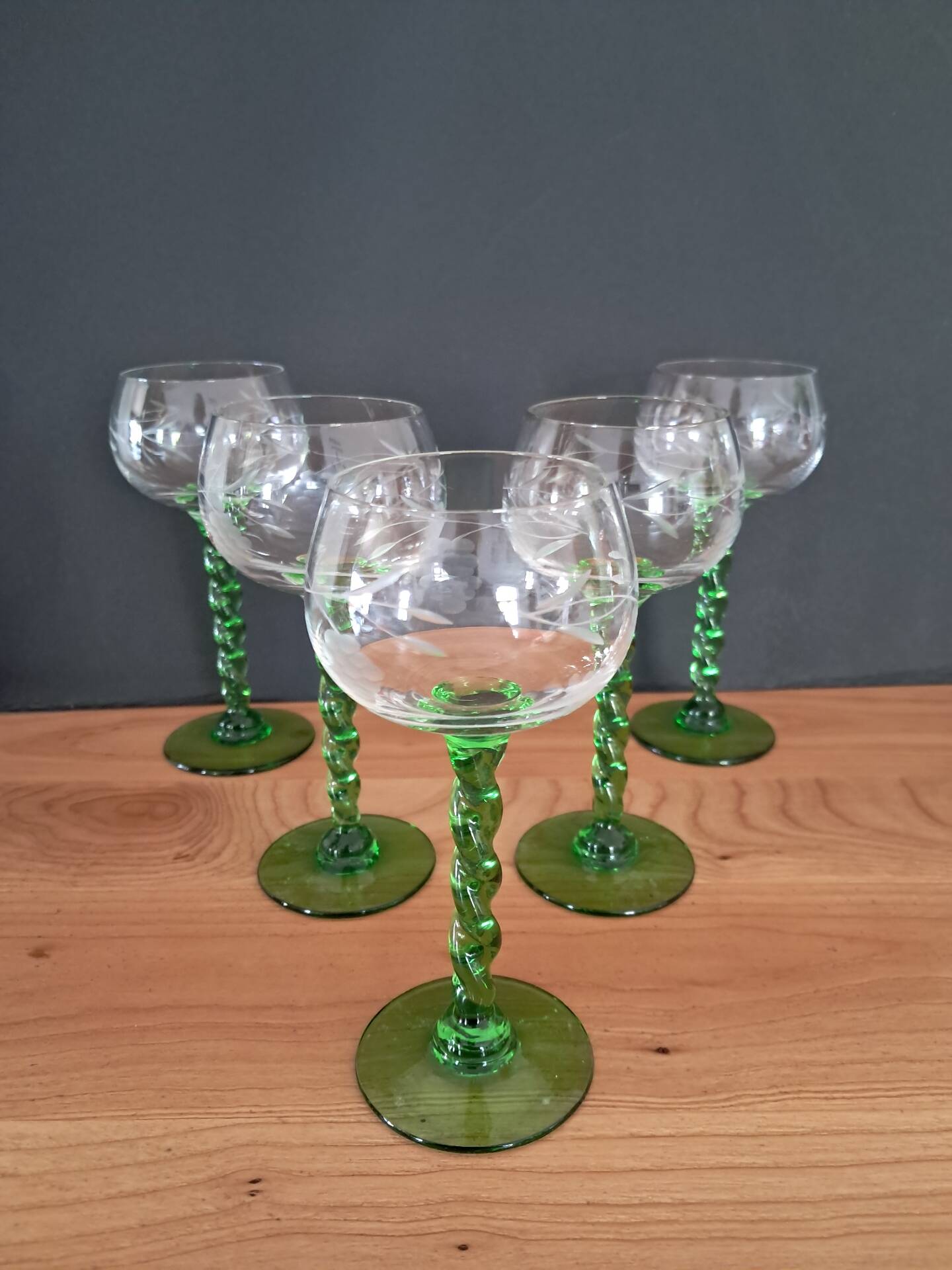 5 white wine glasses from Alsace from the 1970s
