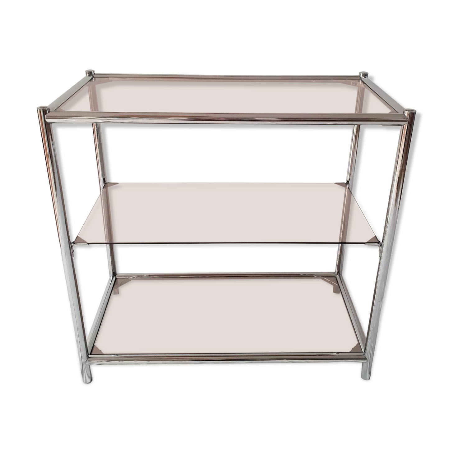 Console design 3 étagères chrome et verre fumé