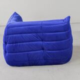 Togo corner chair in blue velvet by Michel Ducaroy for Ligne Roset