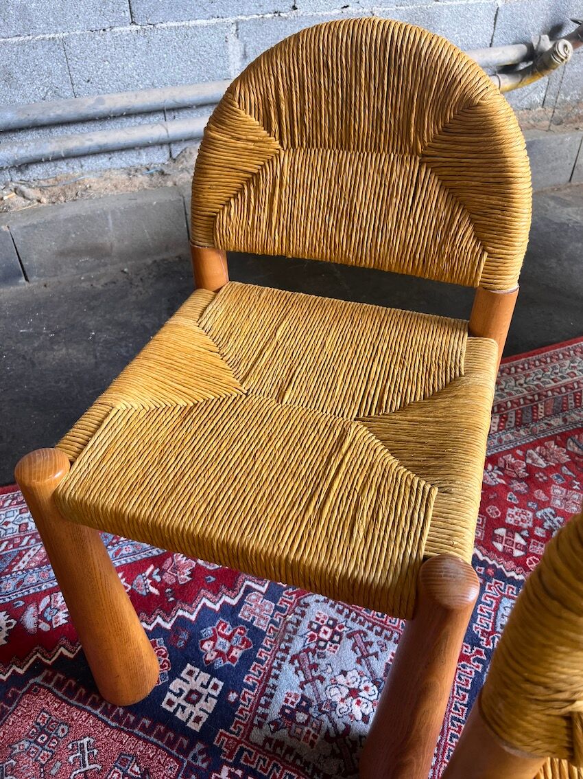 4 Toscanolla chairs in wicker and solid pine by alessandro becchi for giovanetti - italy - 1970