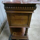 Solid walnut sideboard, Henri II style, Renaissance, with pink and white marble top