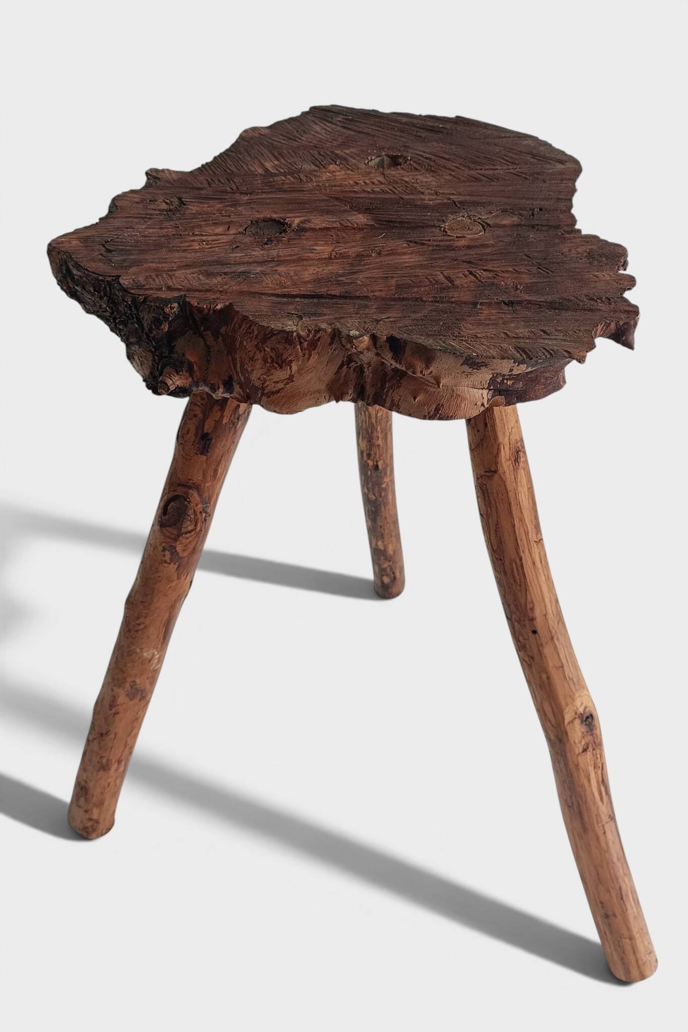 French Olive Wood Rustic / Wabi Sabi Accent Side Table / Stool, Early 20th C.